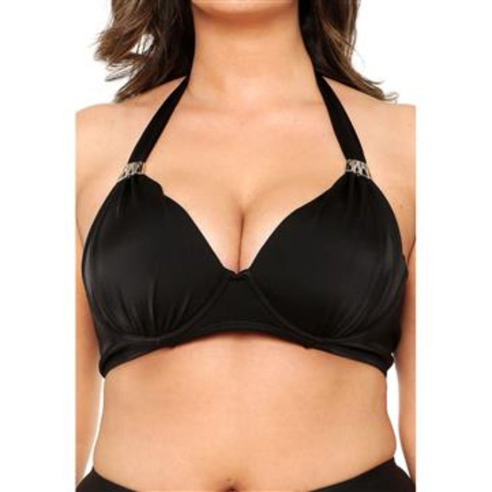 BIKINI TOP WITH PADDED CUPS AND METAL DETAILING-LEHONA USA