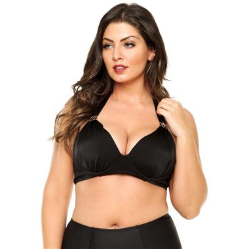 BIKINI TOP WITH PADDED CUPS AND METAL DETAILING-LEHONA USA