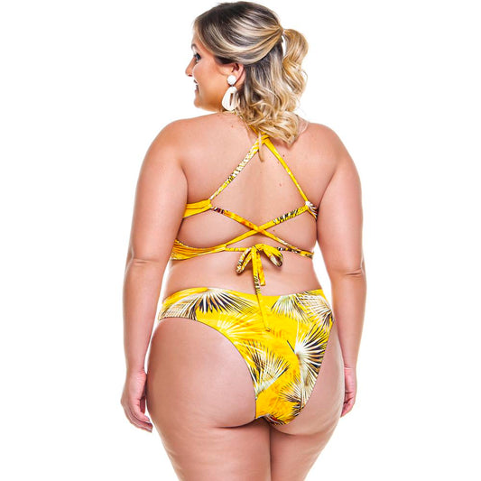 CUPPED TOP WITH WIDE UNDER-BUST BAND IN YELLOW BURITI PRINT-LEHONA USA