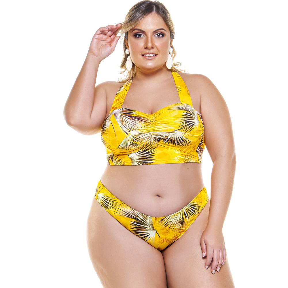 CUPPED TOP WITH WIDE UNDER-BUST BAND IN YELLOW BURITI PRINT-LEHONA USA