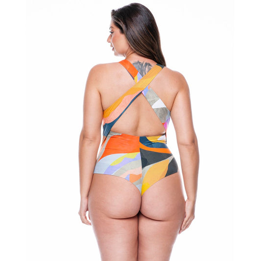 G-STRING CUPPED BODYSUIT IN CONTEMPORARY PRINT-LEHONA USA