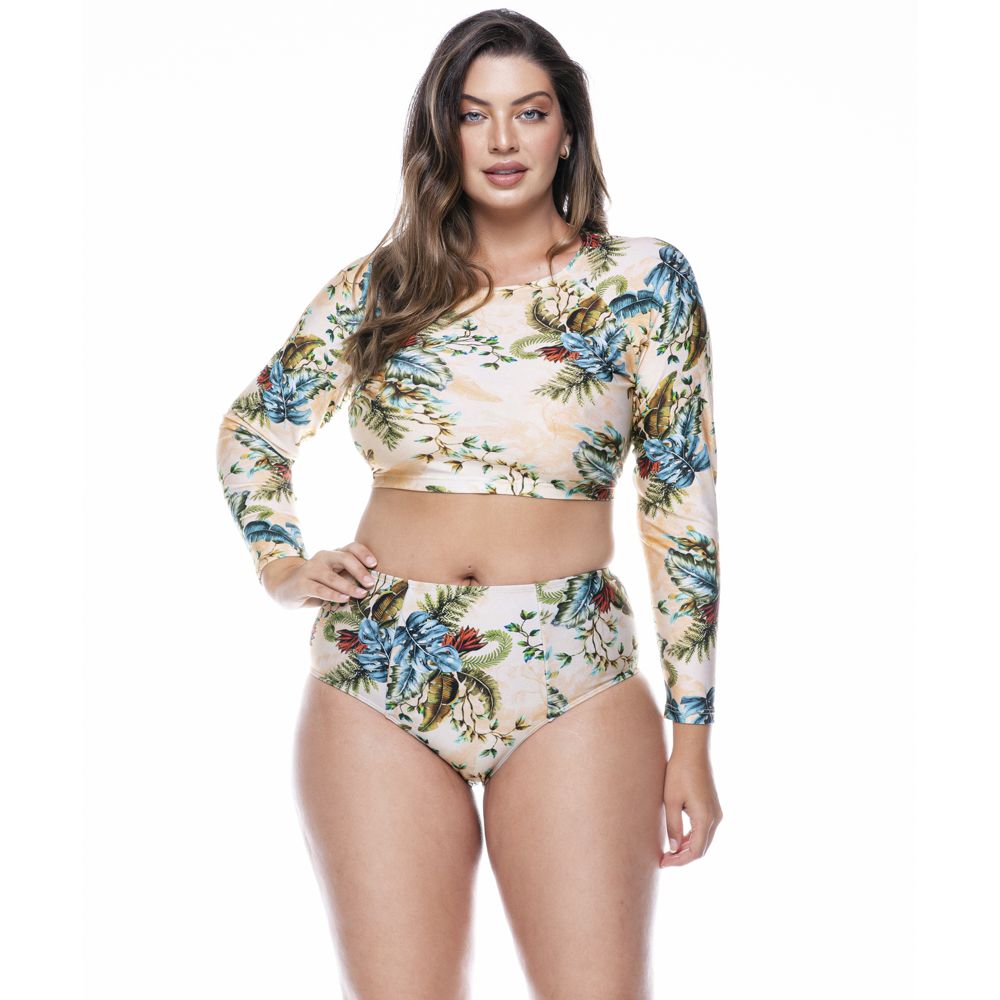 PLUS SIZE HIGH WAISTED BIKINI BOTTOM IN DOURO PRINT-LEHONA USA