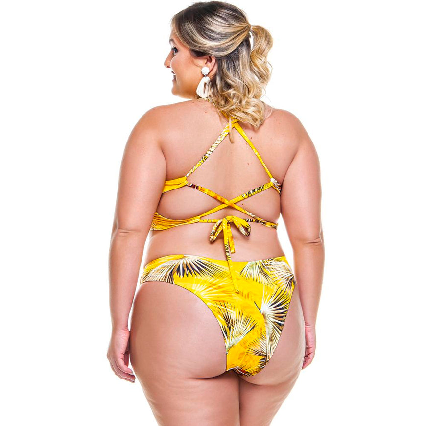 CUPPED TOP WITH WIDE UNDER-BUST BAND IN YELLOW BURITI PRINT-LEHONA USA