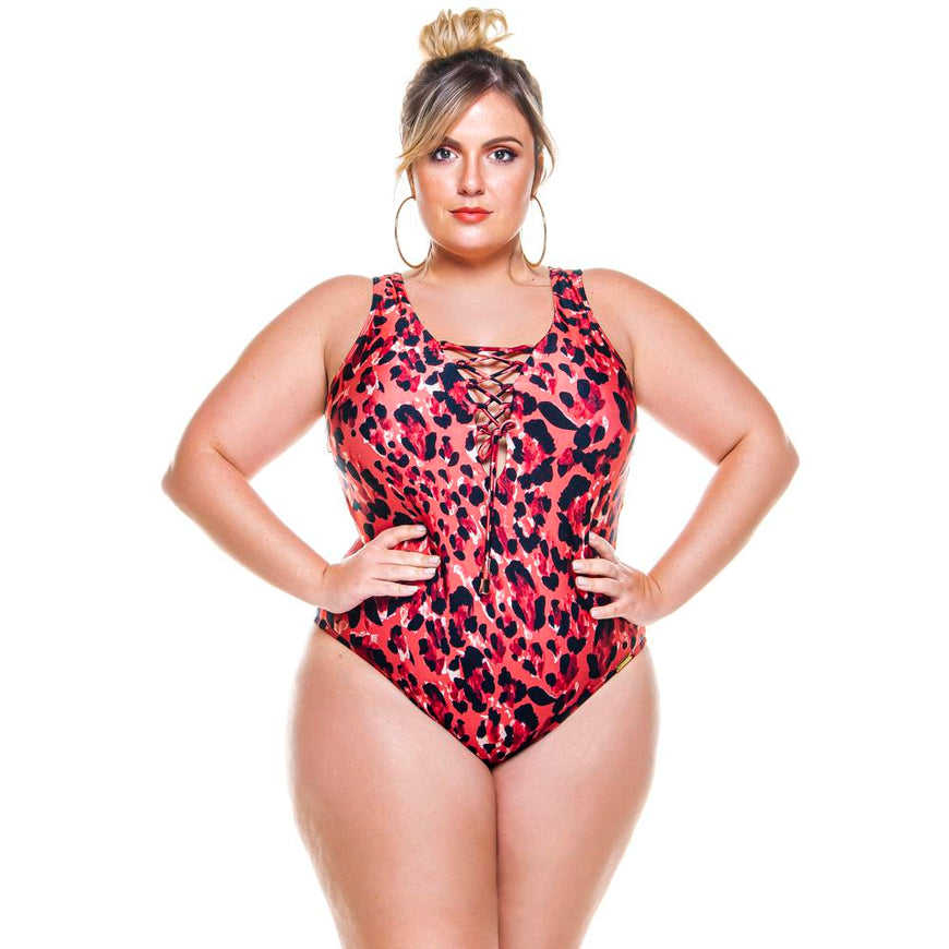 PADDED SWIMSUIT WITH CRISSCROSS DETAILING IN THE NECKLINE IN SAVANA PRINT-LEHONA USA