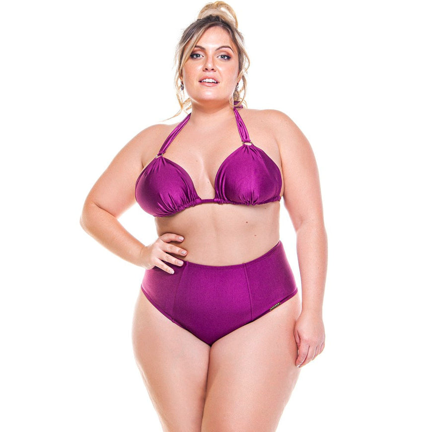 PLUS SIZE DOUBLE LINED FABRIC BIKINI TOP WITH METAL DETAILS IN THE STRAPS. DARK PINK COLOR-LEHONA USA