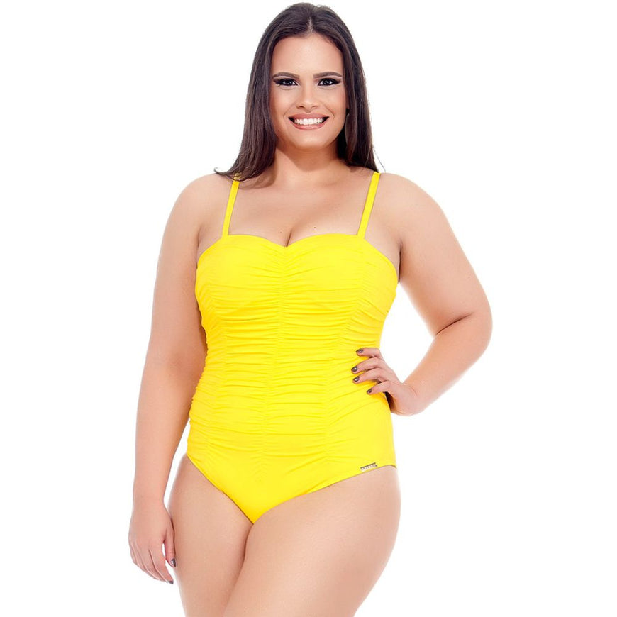 SUNFLOWER DRAPED SWIMSUIT WITH PADDED AND WIRED CUPS-LEHONA USA