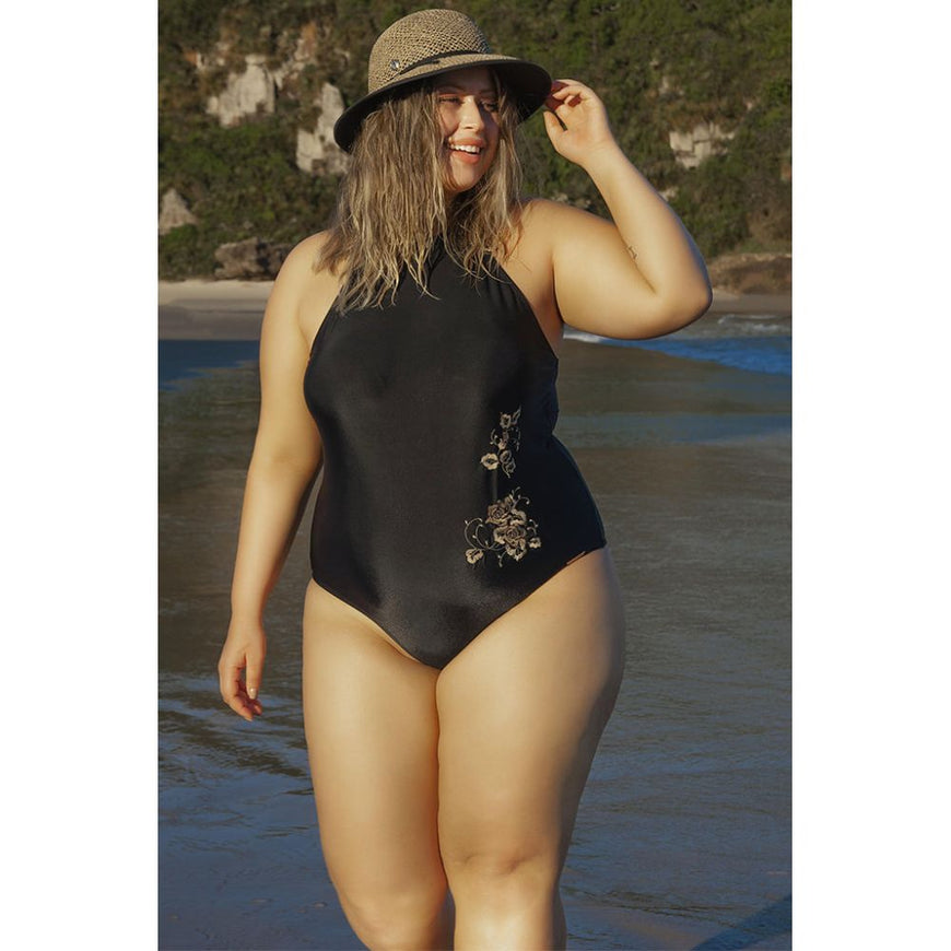 SWIMSUIT WITH EMBROIDERY, CHOKER AND PADDED CUPS-LEHONA USA