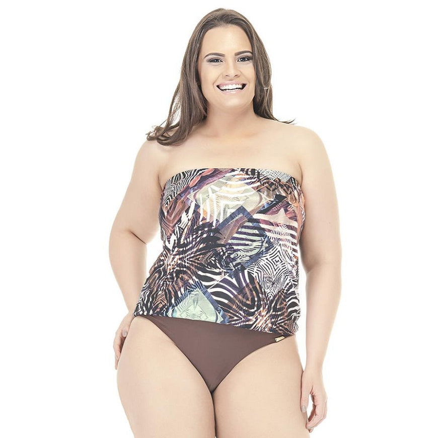 SWIMSUIT WITH TWO DIFFERENT FABRICS AND PADDED TOP-LEHONA USA